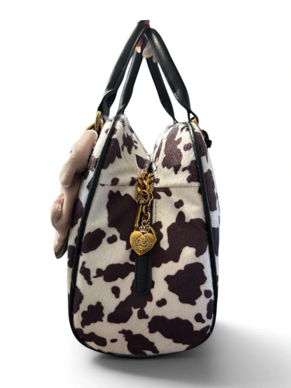 Juicy Couture Textured Cow Print Satchel with Pink Bow Charm